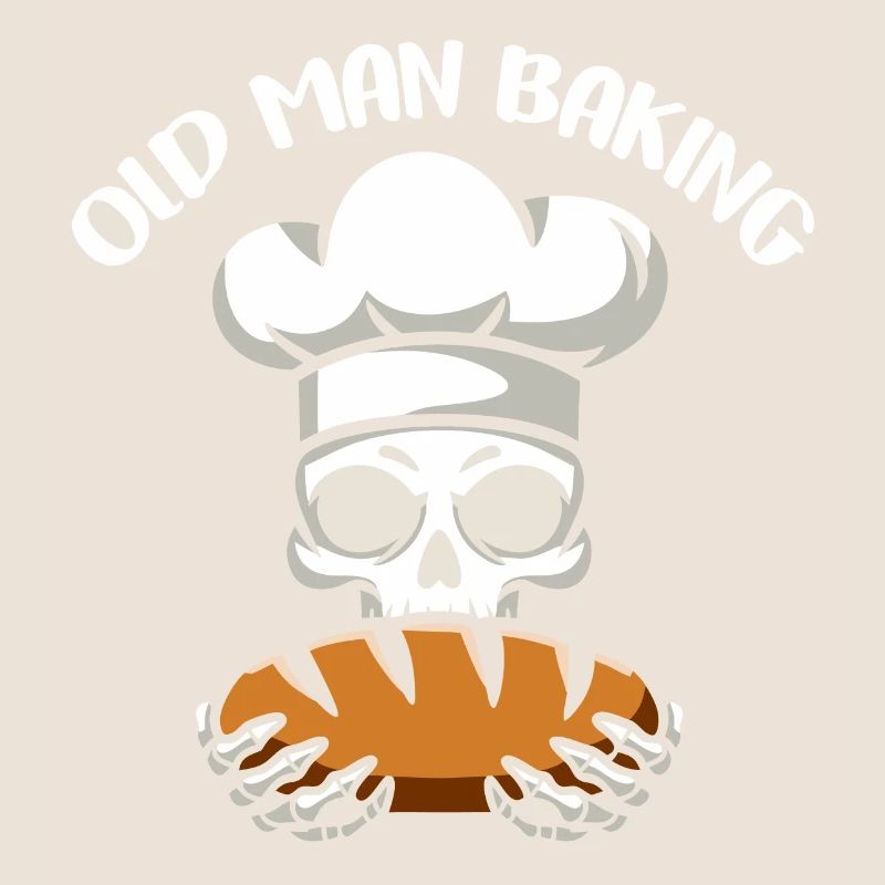 Funny Baker Skull with Bread. Old man bakes