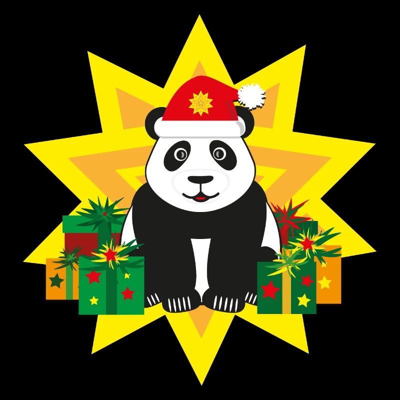 Panda mit Weihnachtsmütze und Stern.