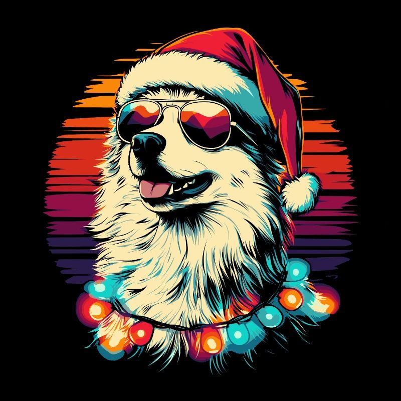 Samoyed Santa hat and sunglasses
