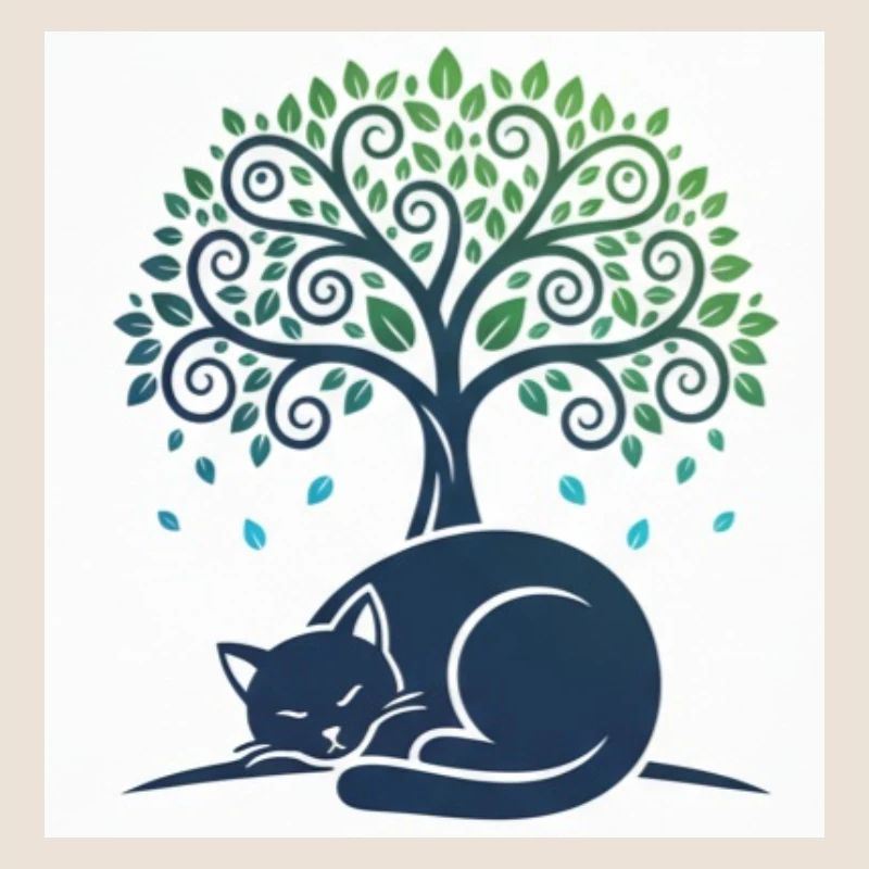 Sleeper cat under tree swirl