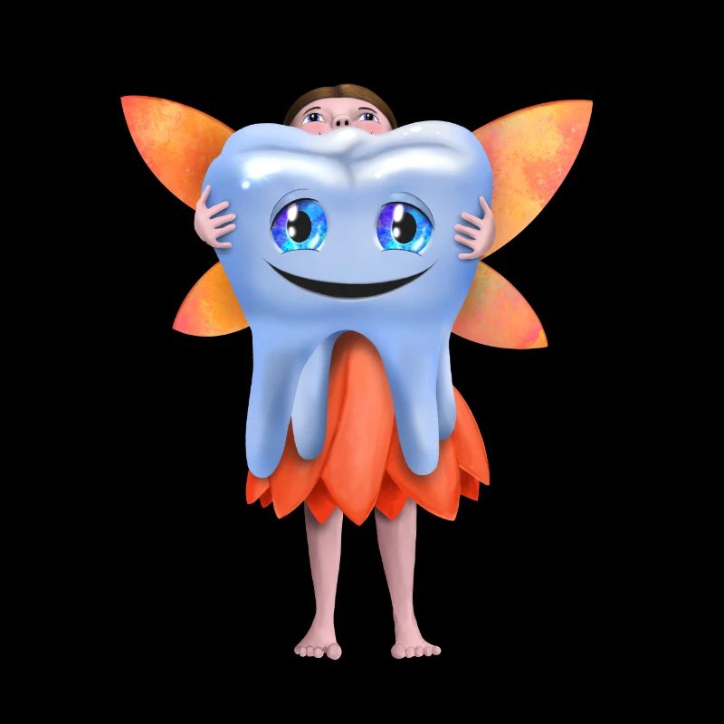 Fleißige Zahnfee mit lächelndem gesunden Zahn