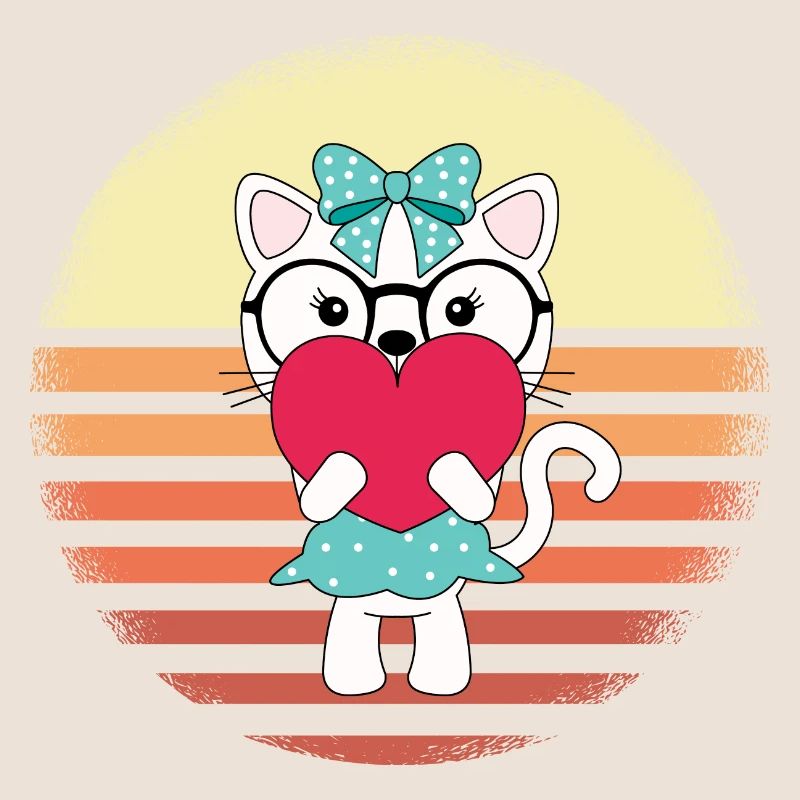 Chat avec coeur Sunset Design