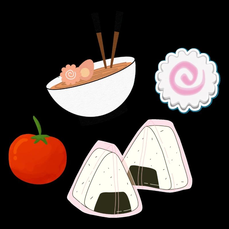 NaruSasu SasuNaru design avec ramen, tomate onigiri