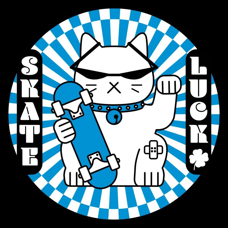 Glückskatze mit Skateboard