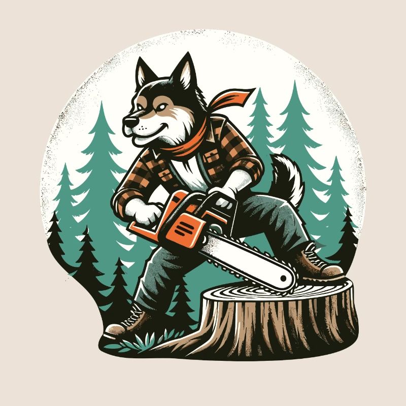 Fox, Woodsman, Chainsaw, Tree, Wood, Forest