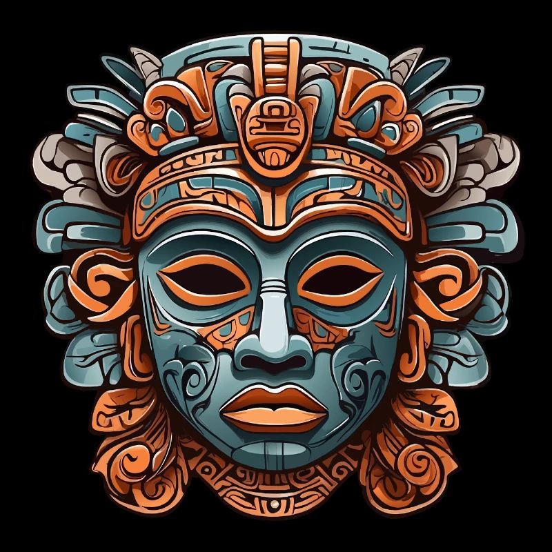 Sculpté orné aztèque, maya, masque inca