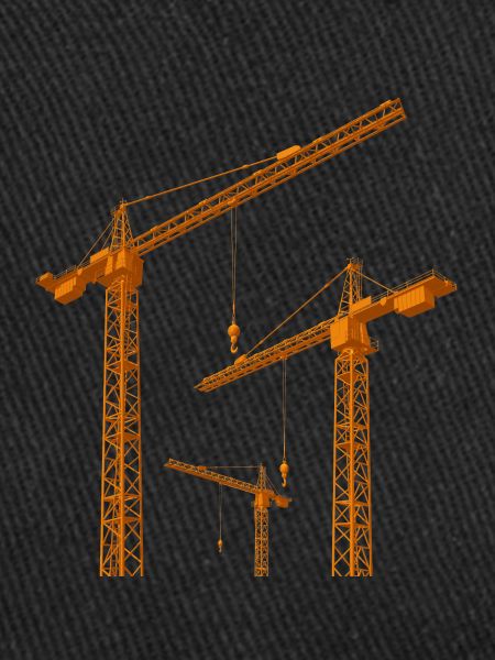 Grues de construction, chantier, industrie
