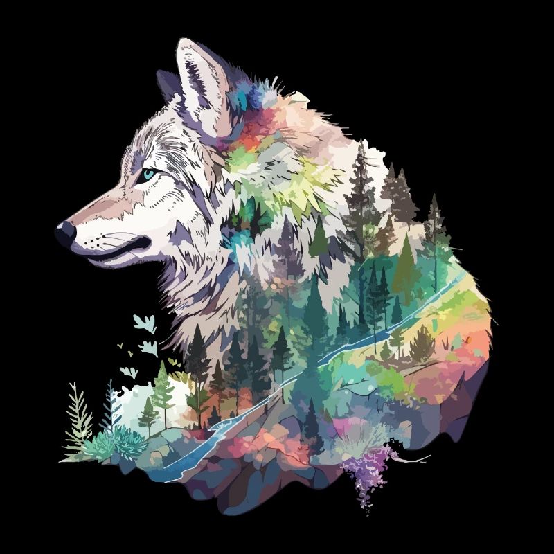 Wolf Wolf’s Head Nature Wilderness Forest Trees Art