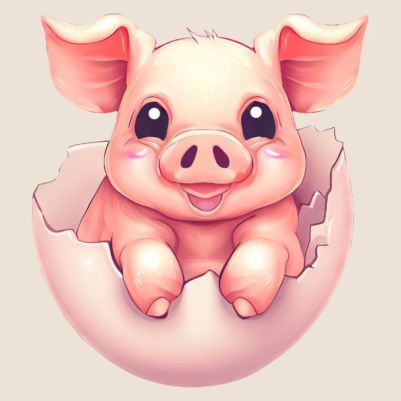 Mignon cochon Kawaii dans un œuf - Conception de coquille d’œuf