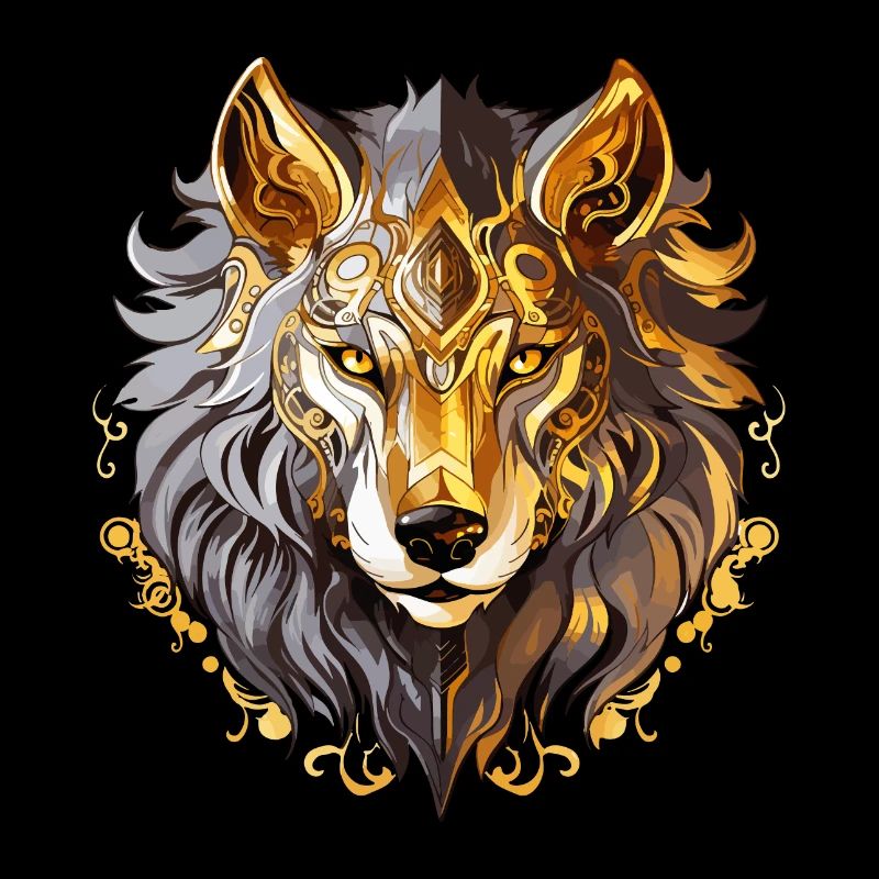 Wolf Wolf Head Gold Mystical Nature Wilderness Art