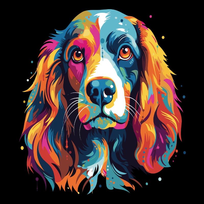 Farbenfrohes Pop-Art-Porträt eines bretonischen Spaniel-Hundes