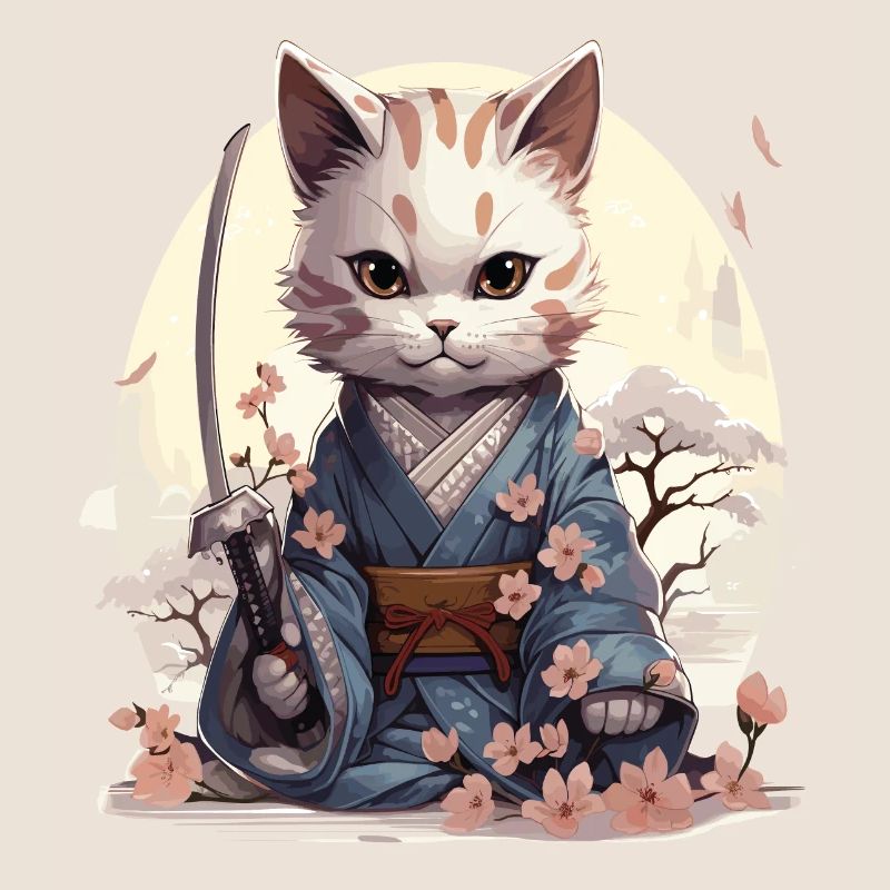 Kawaii Samurai-Katze mit Katana