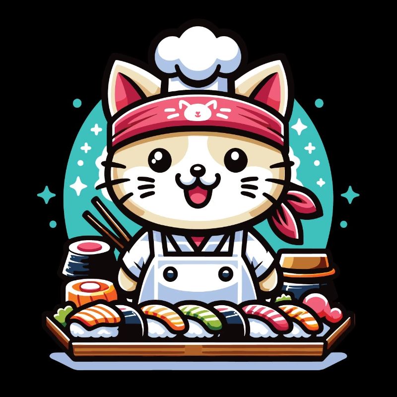 A kawaii cat Japanese sushi chef