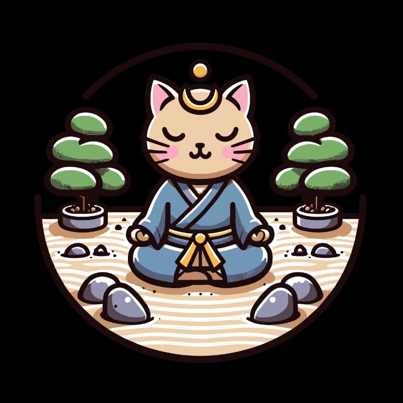 Serene samurai cat in a zen garden