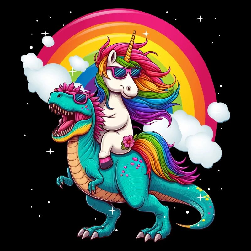 Einhorn reitender Dinosaurier