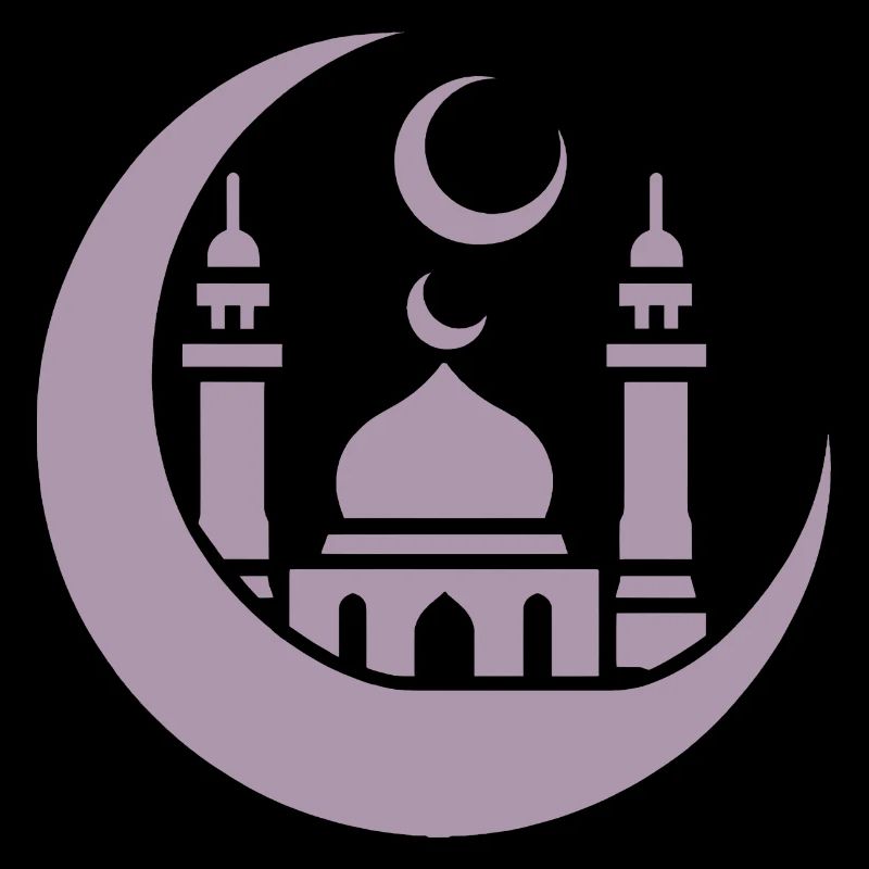 Mosque Silhouette with Crescent Moon: Islamic Art