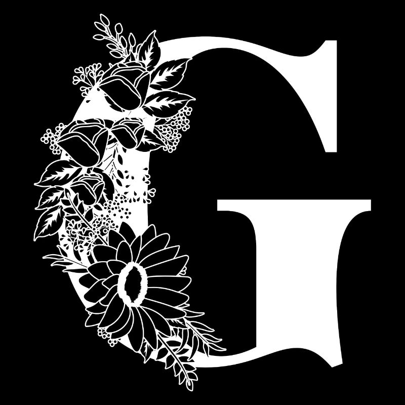Blumenbuchstabe g schwarz-weiß
