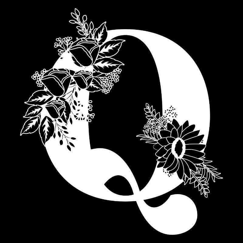 Blumenbuchstabe q schwarz-weiß