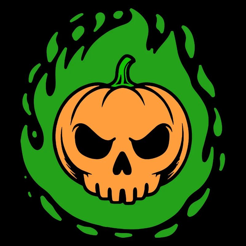 Pumpkin Skull in Green Flames
