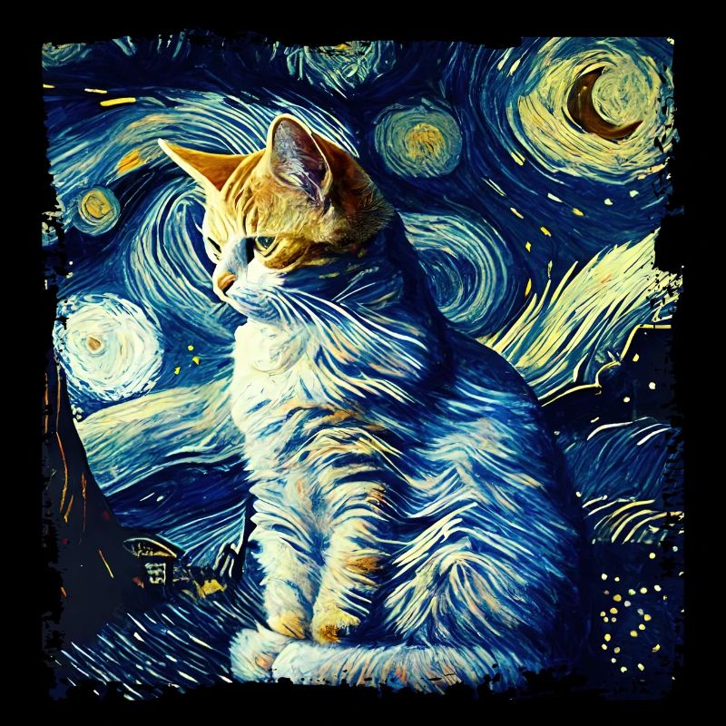 Starry night Katze van gogh's cat Parody lustig
