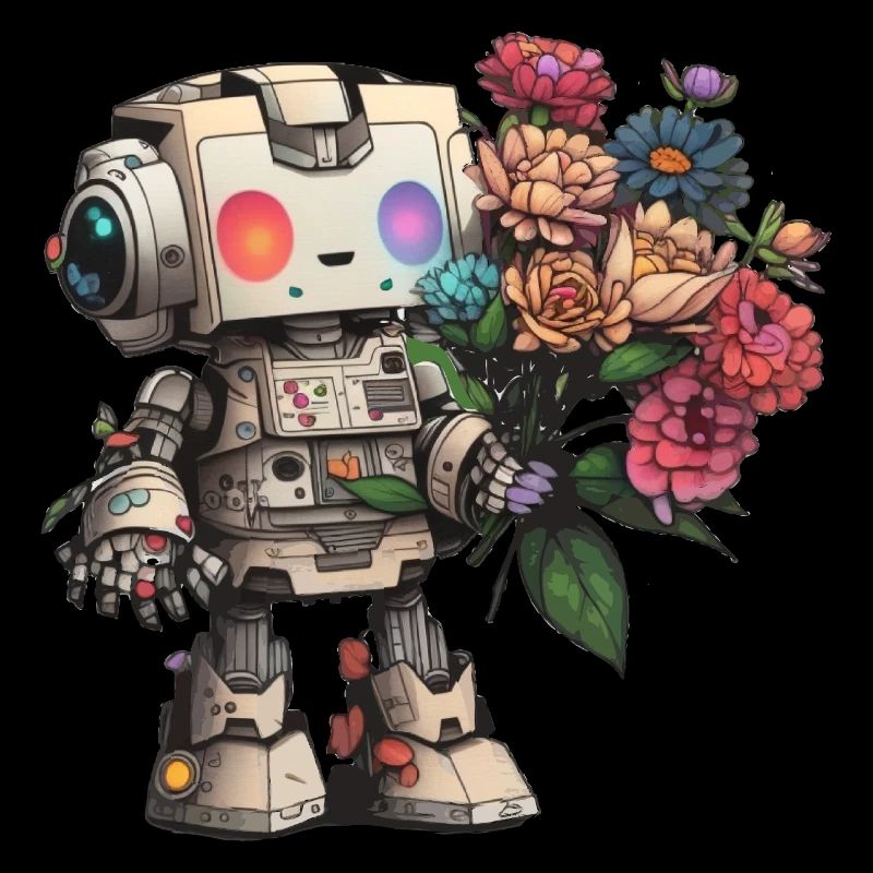Robot avec bouquet de fleurs