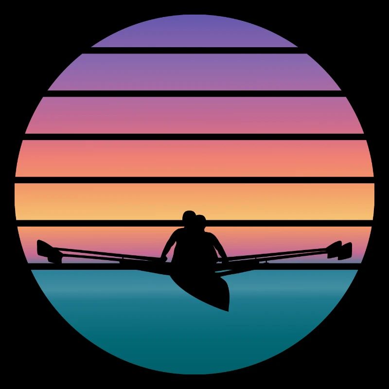 Aviron, rameurs avec l’eau et coucher de soleil