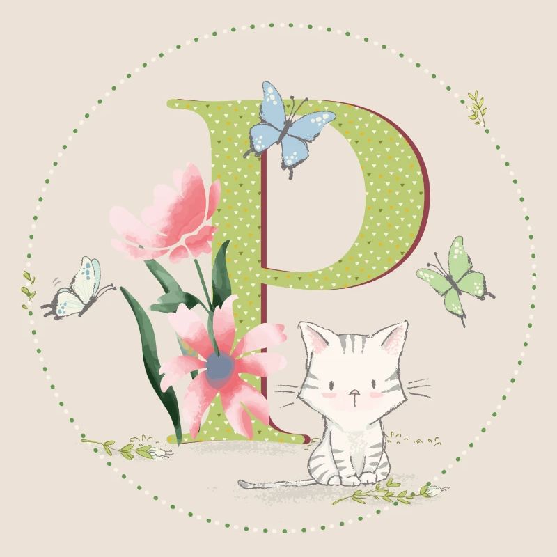 Lettre initiale P avec chat