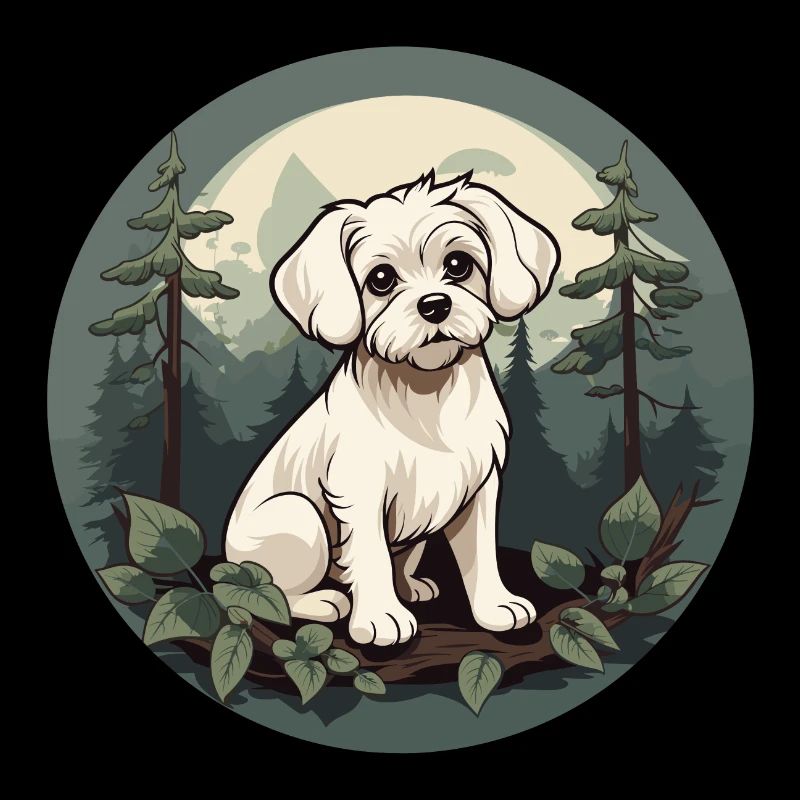 Chien maltais dans la forêt