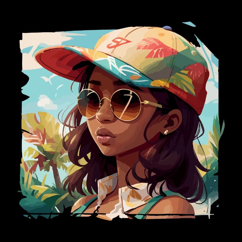 Tropisches Mädchen mit buntem Hut