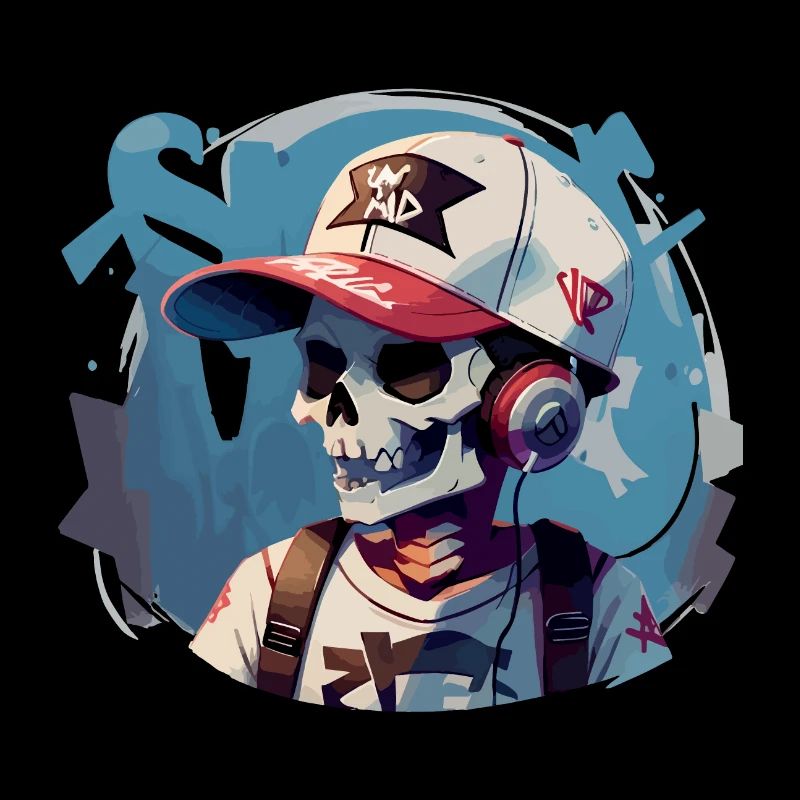 Graffiti Totenkopf mit Kopfhörern