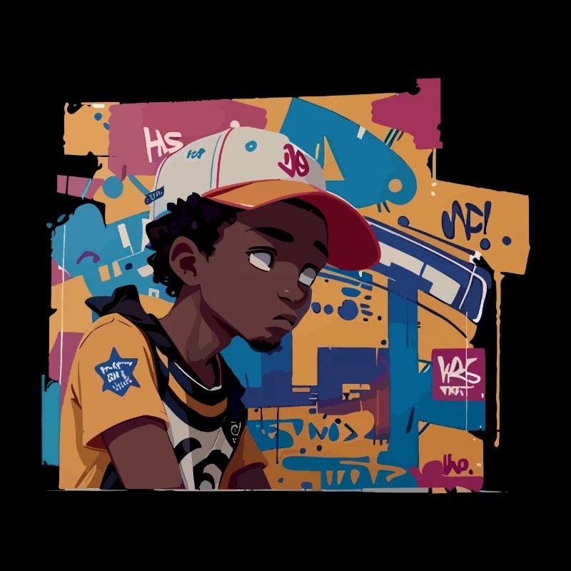 Black Kid devant Graffiti Background