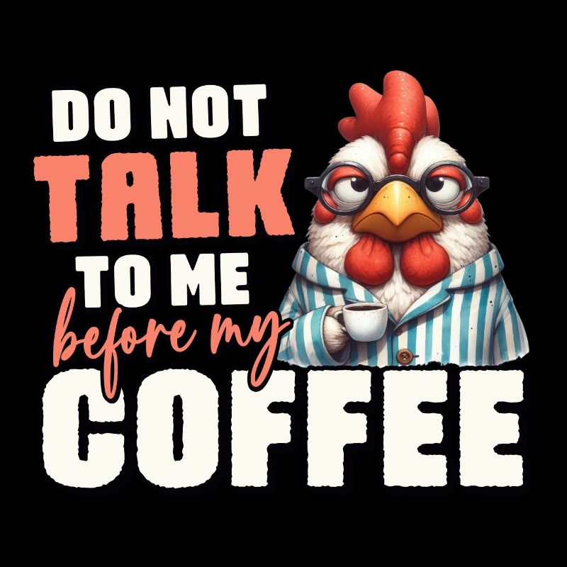 Grumpy rooster with coffee