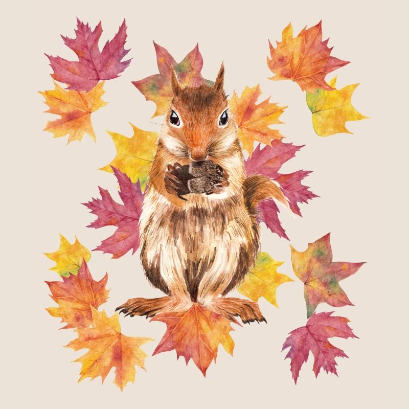 Eichhörnchen mit Herbstlaub