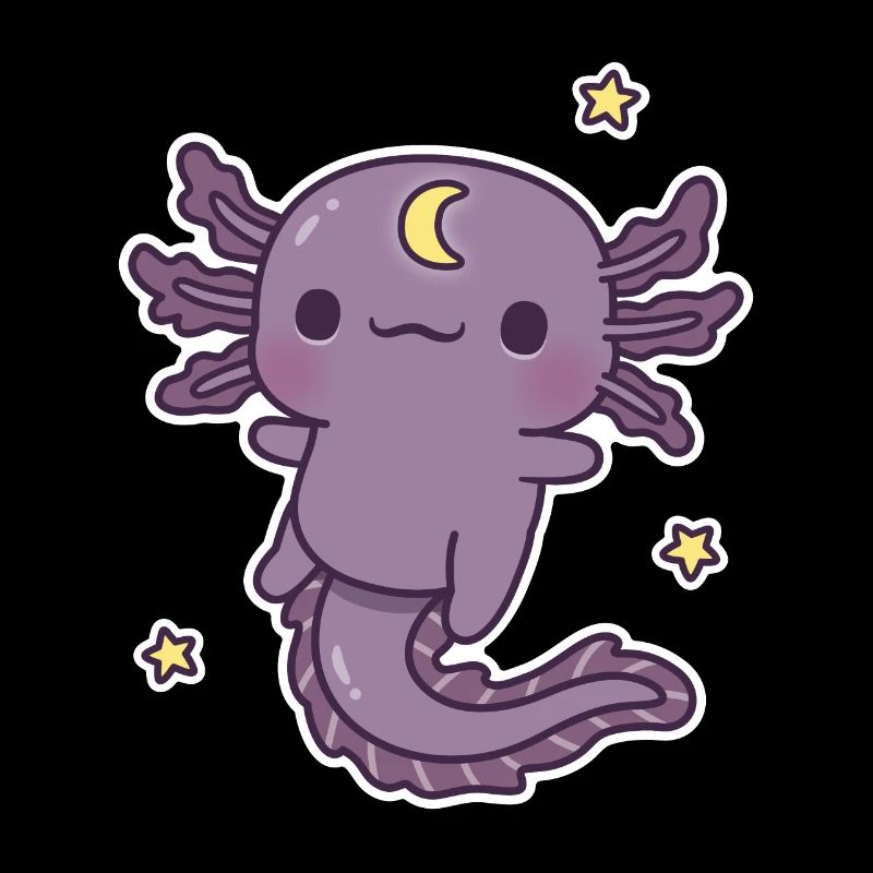 Cute Black Axolotl With Crescent Moon Symbol
