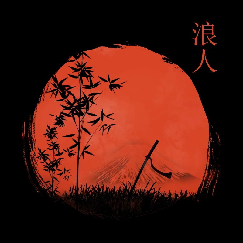 Soleil rouge et bambou avec épée Katana