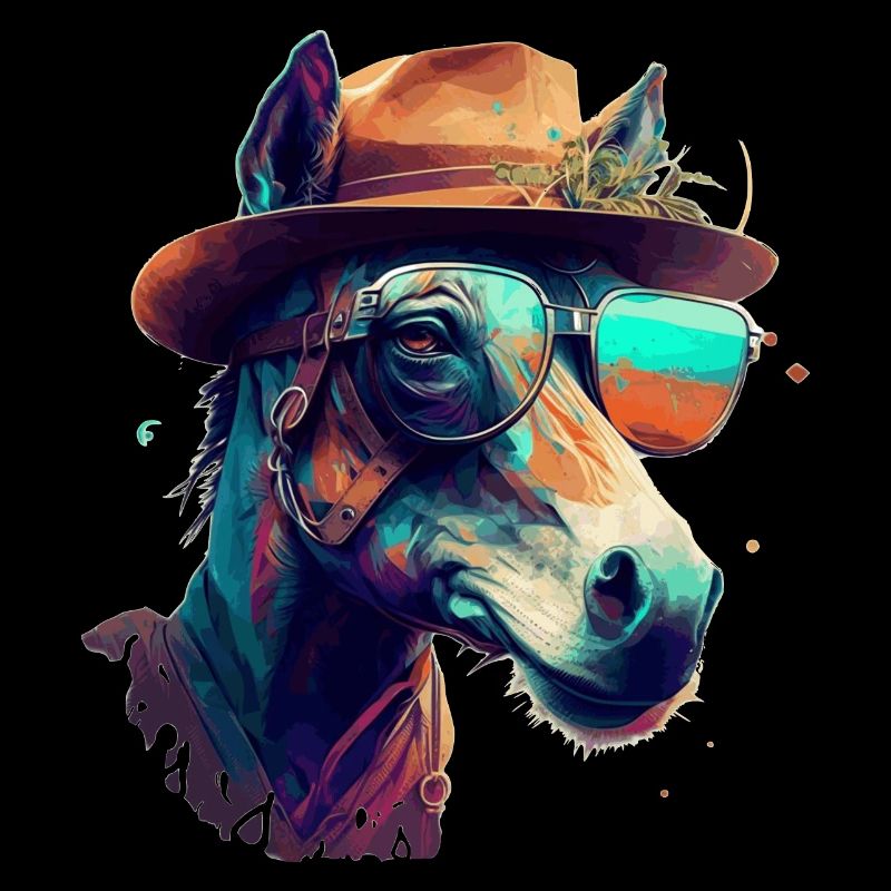 A funny donkey or mule with glasses and hat