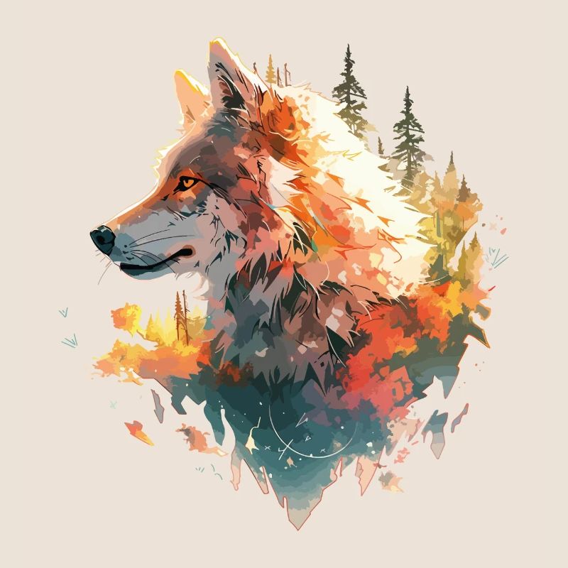 Wolf Wolf’s Head Nature Wilderness Forest Trees Art