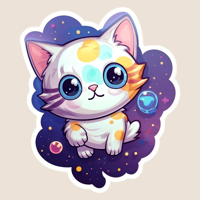 Mignon chat de dessin animé flottant dans l’espace