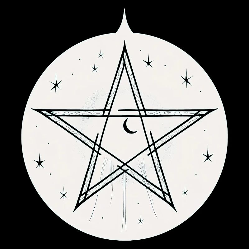 Magic pentagram with stars and moon