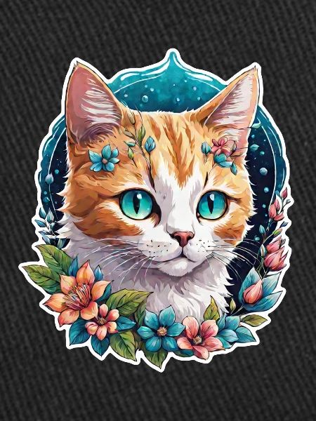 chat et fleur aquarelle