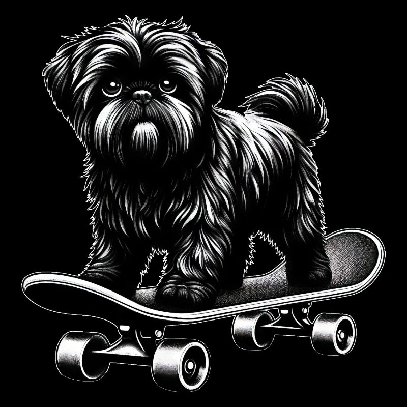 Skateboarder caniche noir et blanc
