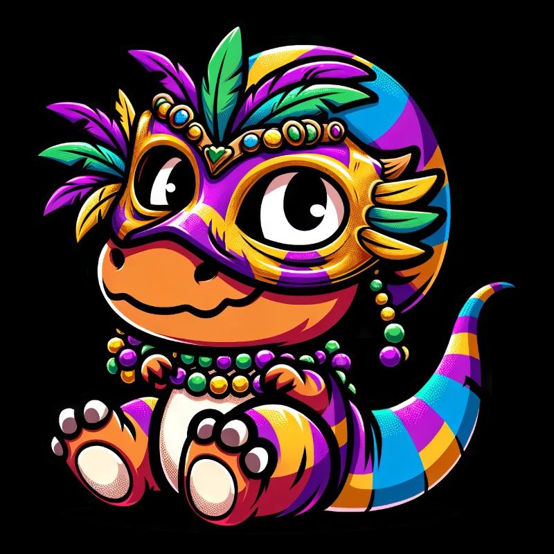Mardi Gras Dino T-Rex: Carnival Mask and Beads