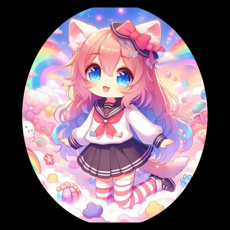 Ein süßes Anime Mädchen in einem Wolkengarten