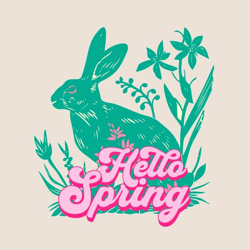 Hello Spring Rabbit with Flowers