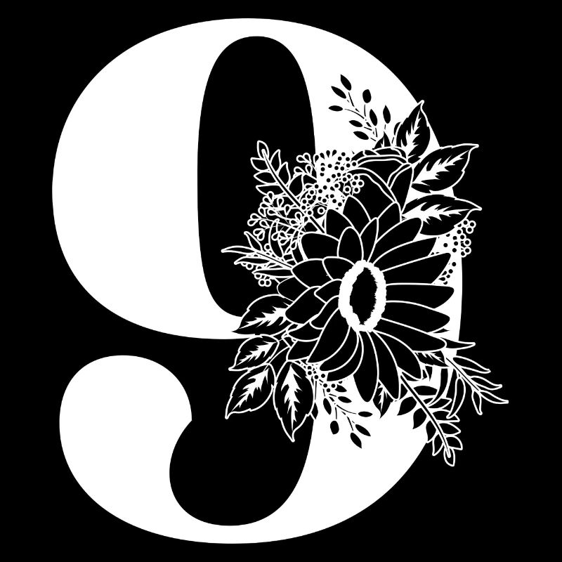Nummer 9 Schwarze Blumen -9. Geburtstag Blumen