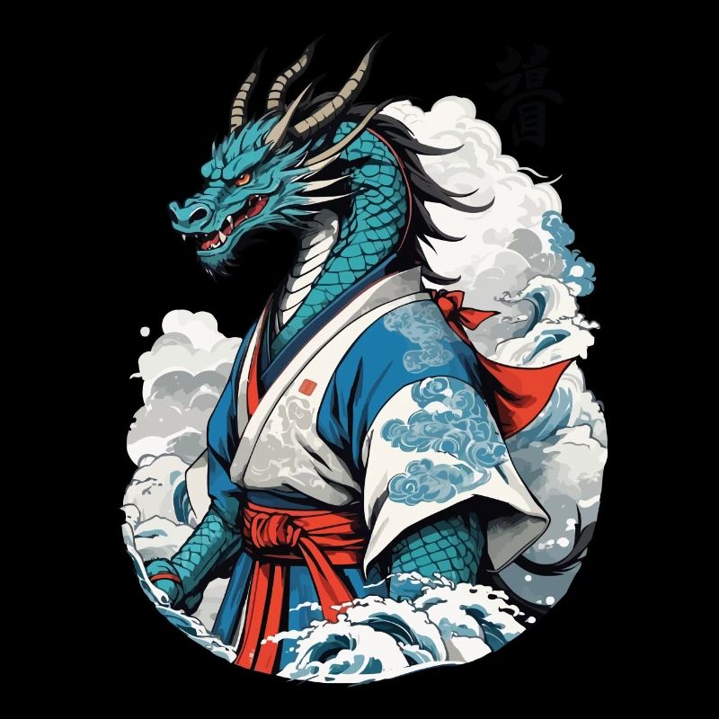 Dragon Samurai Vintage Ukiyo-e Style