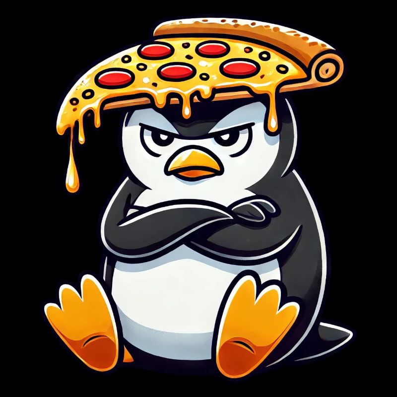 Cute Penguin Chef Cartoon Pizza Clumsy