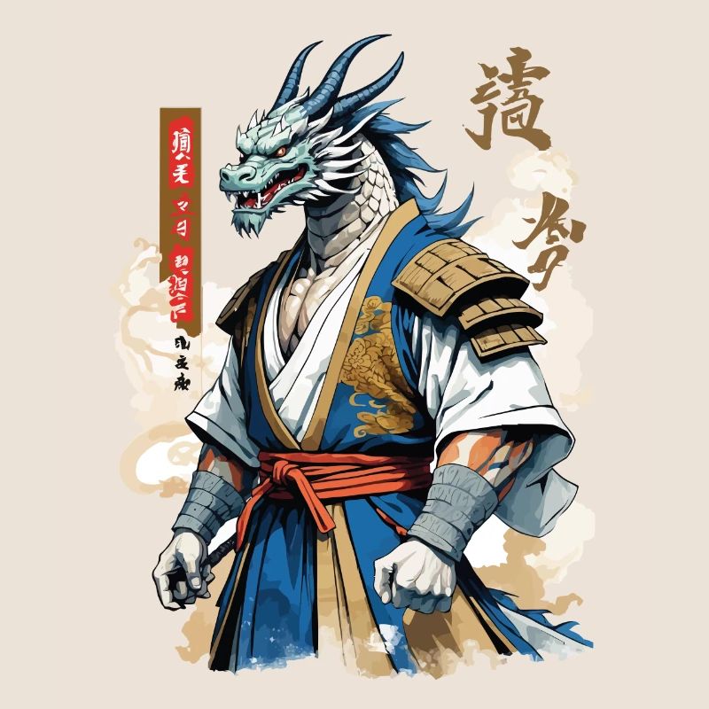 Dragon Samouraï Vintage Ukiyo-e Style
