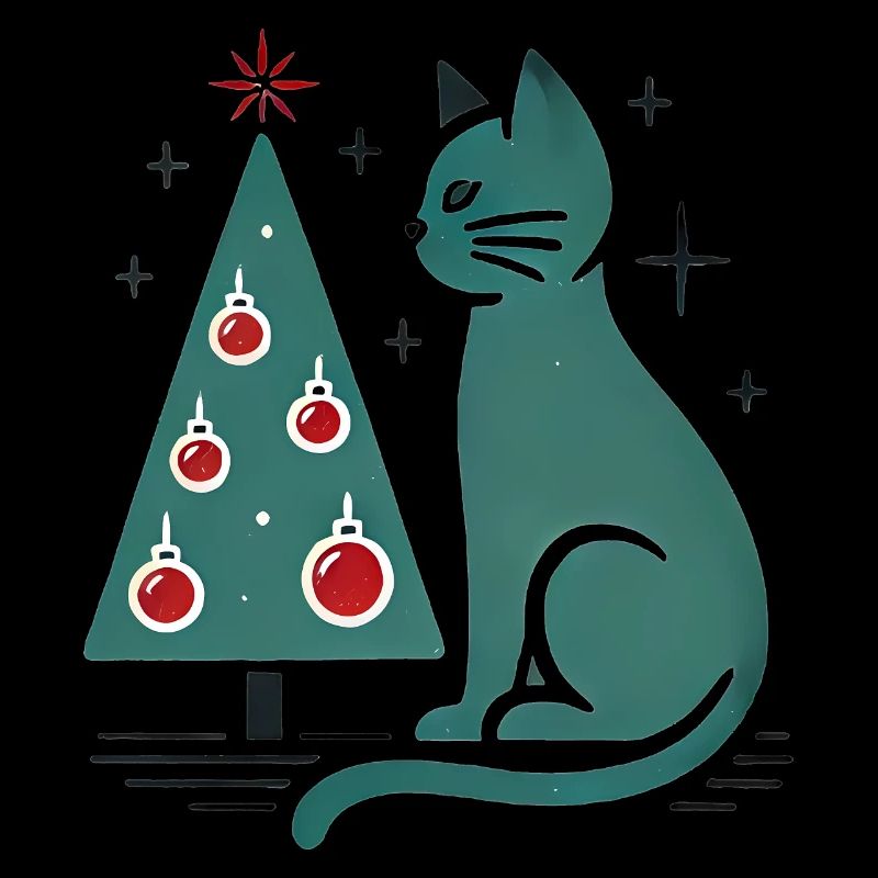 Vintage Katze Weihnachtsbaum Illustration
