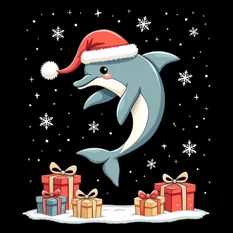 Delfin mit Weihnachtsmütze Schneeflocken